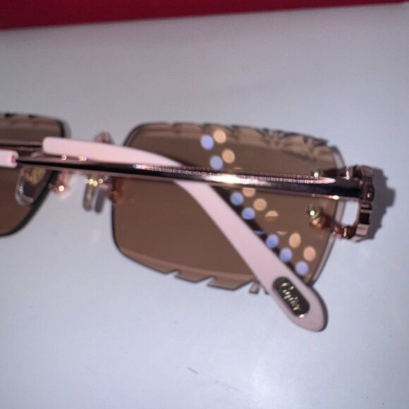 Cartier Buffs Sunglasses Triple Cross Diamond Cut Lens Pink Tint - Picture 5 of 10